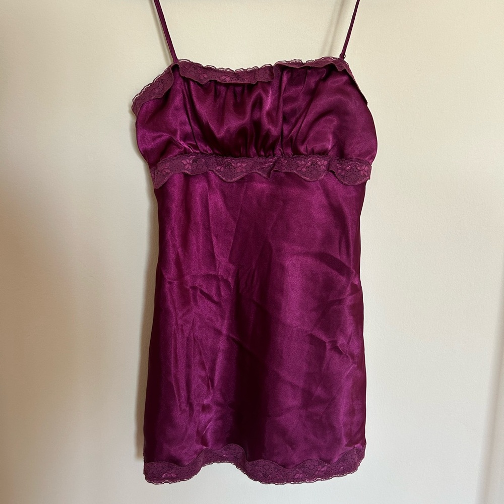 90s purple silk fairy slip dress w/ lace trim